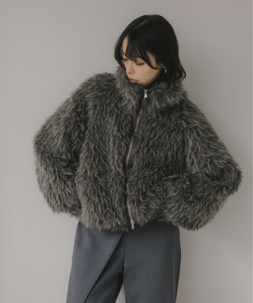 210nouve（トゥージュヌーブ）の「シープファー スタンドカラー ブルゾン（ブルゾン・レディース・ベージュ/ブラウン/チャコールグレー・FREE）」の18枚目の写真