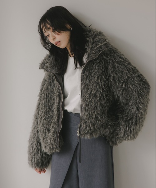 210nouve（トゥージュヌーブ）の「シープファー スタンドカラー ブルゾン（ブルゾン・レディース・ベージュ/ブラウン/チャコールグレー・FREE）」の15枚目の写真