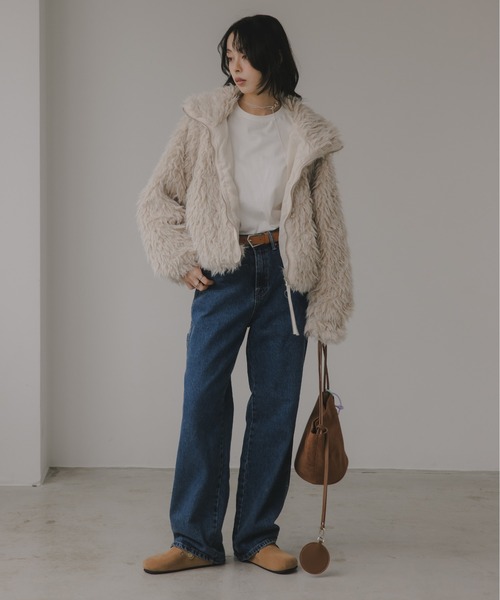 210nouve（トゥージュヌーブ）の「シープファー スタンドカラー ブルゾン（ブルゾン・レディース・ベージュ/ブラウン/チャコールグレー・FREE）」の13枚目の写真