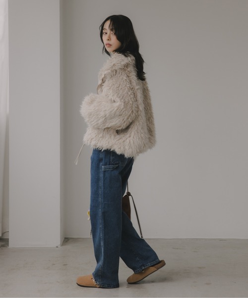 210nouve（トゥージュヌーブ）の「シープファー スタンドカラー ブルゾン（ブルゾン・レディース・ベージュ/ブラウン/チャコールグレー・FREE）」の14枚目の写真