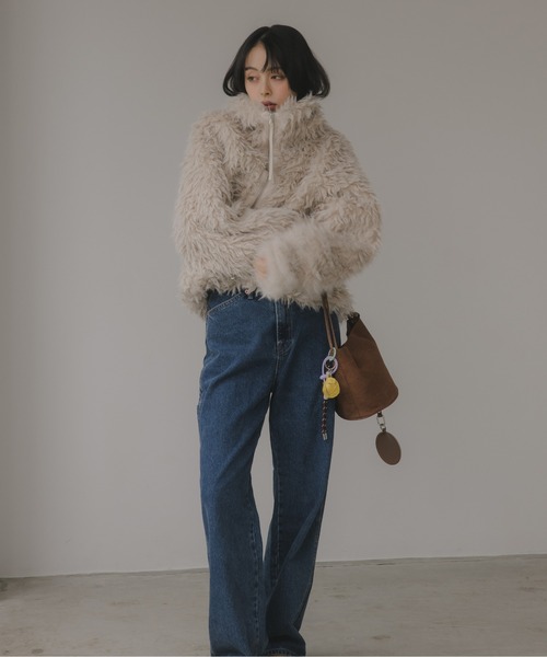 210nouve（トゥージュヌーブ）の「シープファー スタンドカラー ブルゾン（ブルゾン・レディース・ベージュ/ブラウン/チャコールグレー・FREE）」の8枚目の写真