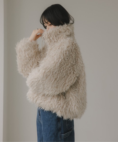 210nouve（トゥージュヌーブ）の「シープファー スタンドカラー ブルゾン（ブルゾン・レディース・ベージュ/ブラウン/チャコールグレー・FREE）」の10枚目の写真