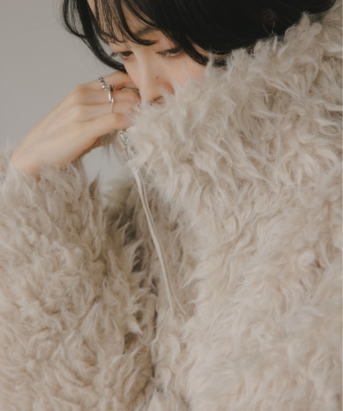 210nouve（トゥージュヌーブ）の「シープファー スタンドカラー ブルゾン（ブルゾン・レディース・ベージュ/ブラウン/チャコールグレー・FREE）」の9枚目の写真