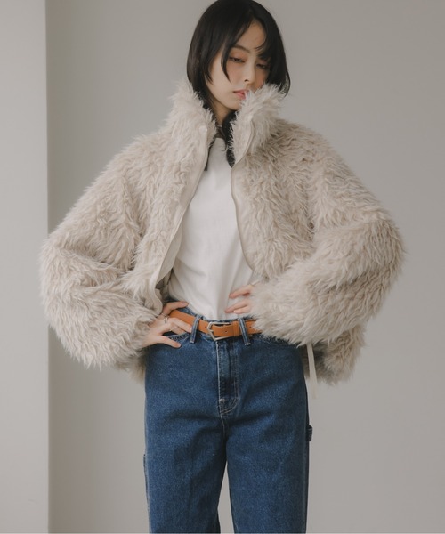 210nouve（トゥージュヌーブ）の「シープファー スタンドカラー ブルゾン（ブルゾン・レディース・ベージュ/ブラウン/チャコールグレー・FREE）」の12枚目の写真