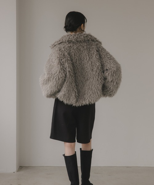 210nouve（トゥージュヌーブ）の「シープファー スタンドカラー ブルゾン（ブルゾン・レディース・ベージュ/ブラウン/チャコールグレー・FREE）」の4枚目の写真