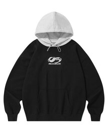 スクラッチシンボルストリングフードパーカー-ブラック