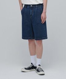 ワンタックワイドデニムショーツ [ミディアムインディゴ]
