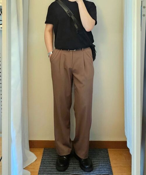 MUSINSA STANDARD（ムシンサスタンダード）の「ワイドヒドゥンバンディングスラックス[ライトブラウン]（スラックス・メンズ・その他・33/26/27/28/29/42/36/34/32/30/31/40/38）」の8枚目の写真