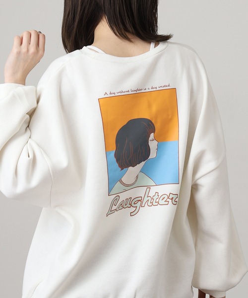 spiritoso(スピリトーゾ)の「spiritoso ガールイラスト裏起毛スウェット(スウェット・レディース・ブルー/アイボリー/パープル/ネイビー/ダークグリーン/ブラック・M)」の1枚目の写真