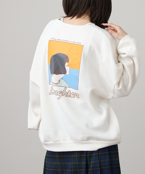 spiritoso(スピリトーゾ)の「spiritoso ガールイラスト裏起毛スウェット(スウェット・レディース・ブルー/アイボリー/パープル/ネイビー/ダークグリーン/ブラック・M)」の22枚目の写真