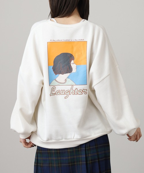 spiritoso(スピリトーゾ)の「spiritoso ガールイラスト裏起毛スウェット(スウェット・レディース・ブルー/アイボリー/パープル/ネイビー/ダークグリーン/ブラック・M)」の21枚目の写真