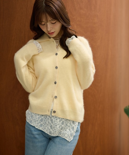 LAULEN(ローレン)の「wool cashmere collared knit cardigan /ウールカシミヤ襟付きニットカーディガン(カーディガン/ボレロ・レディース・レッド/イエロー/ブルー/ピンク・FREE)」の2枚目の写真