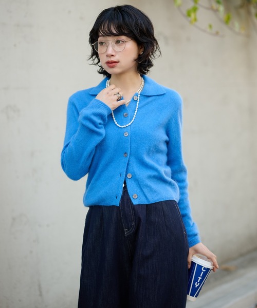 LAULEN(ローレン)の「wool cashmere collared knit cardigan /ウールカシミヤ襟付きニットカーディガン(カーディガン/ボレロ・レディース・レッド/イエロー/ブルー/ピンク・FREE)」の1枚目の写真