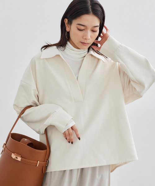 BARNYARDSTORM（バンヤードストーム）の「BARNYARDSTORM / マシュマロスキッパーブラウス【撥水】（シャツ/ブラウス・レディース・オフホワイト/ブラック/キャメル・M/S）」の2枚目の写真