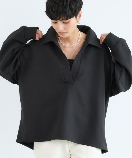 BARNYARDSTORM（バンヤードストーム）の「BARNYARDSTORM / マシュマロスキッパーブラウス【撥水】（シャツ/ブラウス・レディース・オフホワイト/ブラック/キャメル・M/S）」の13枚目の写真