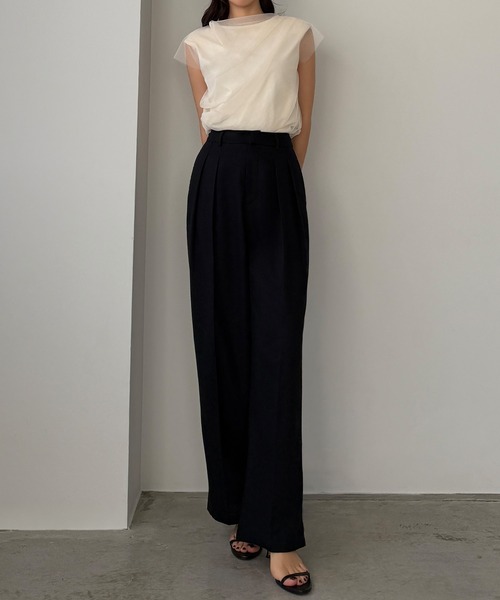Louere(ルエレ)の「タックリネン混パンツ(スラックス・レディース・ダークグレー/アイボリー/ブラック・X-LARGE/LARGE/MEDIUM/SMALL)」の12枚目の写真