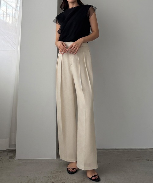 Louere(ルエレ)の「タックリネン混パンツ(スラックス・レディース・ダークグレー/アイボリー/ブラック・X-LARGE/LARGE/MEDIUM/SMALL)」の14枚目の写真