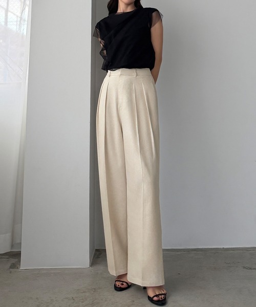 Louere(ルエレ)の「タックリネン混パンツ(スラックス・レディース・ダークグレー/アイボリー/ブラック・X-LARGE/LARGE/MEDIUM/SMALL)」の15枚目の写真