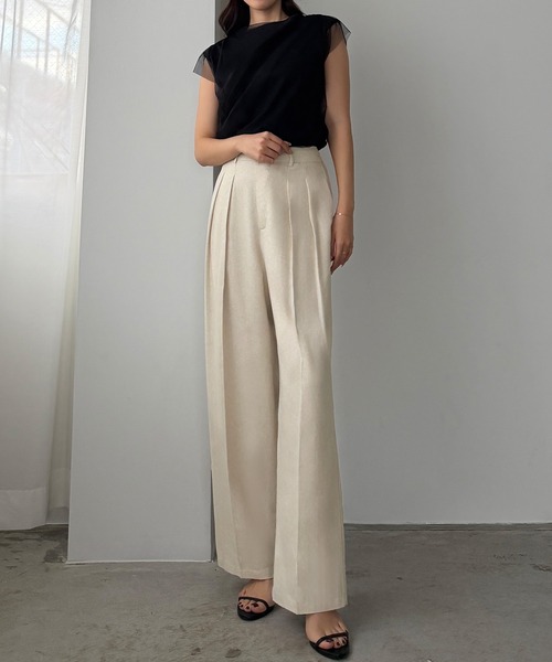 Louere(ルエレ)の「タックリネン混パンツ(スラックス・レディース・ダークグレー/アイボリー/ブラック・X-LARGE/LARGE/MEDIUM/SMALL)」の16枚目の写真