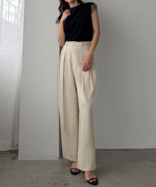 Louere(ルエレ)の「タックリネン混パンツ(スラックス・レディース・ダークグレー/アイボリー/ブラック・X-LARGE/LARGE/MEDIUM/SMALL)」の17枚目の写真