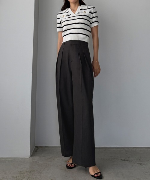 Louere(ルエレ)の「タックリネン混パンツ(スラックス・レディース・ダークグレー/アイボリー/ブラック・X-LARGE/LARGE/MEDIUM/SMALL)」の6枚目の写真