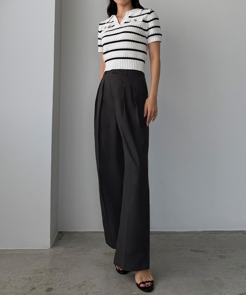Louere(ルエレ)の「タックリネン混パンツ(スラックス・レディース・ダークグレー/アイボリー/ブラック・X-LARGE/LARGE/MEDIUM/SMALL)」の7枚目の写真