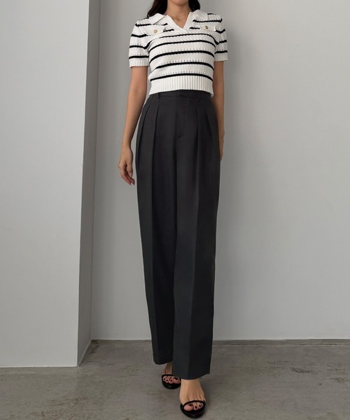 Louere(ルエレ)の「タックリネン混パンツ(スラックス・レディース・ダークグレー/アイボリー/ブラック・X-LARGE/LARGE/MEDIUM/SMALL)」の8枚目の写真