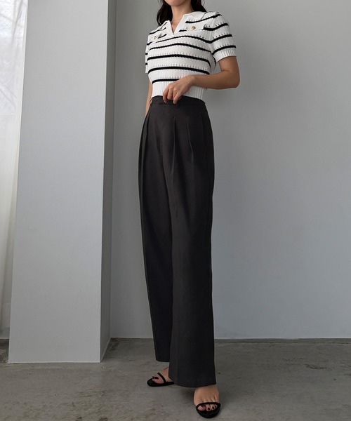 Louere(ルエレ)の「タックリネン混パンツ(スラックス・レディース・ダークグレー/アイボリー/ブラック・X-LARGE/LARGE/MEDIUM/SMALL)」の9枚目の写真