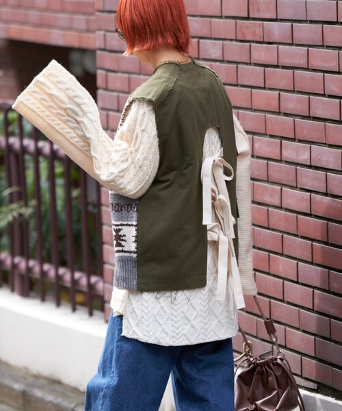 etsinta/エシンタ】リメイクミリタリーツイルカウチンベスト（ニット