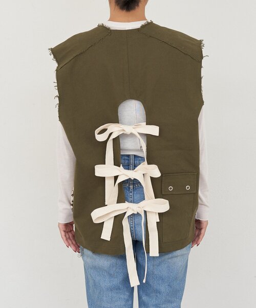etsinta(エシンタ)の「【etsinta/エシンタ】リメイクミリタリーツイルカウチンベスト(ニット/セーター・レディース・カーキ・ONE SIZE)」の8枚目の写真