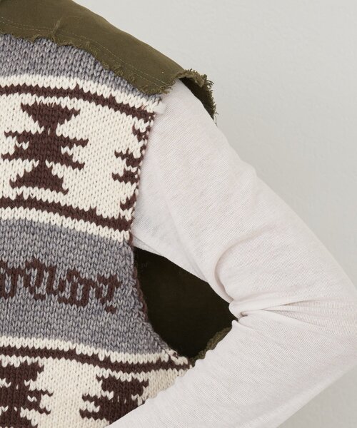 etsinta(エシンタ)の「【etsinta/エシンタ】リメイクミリタリーツイルカウチンベスト(ニット/セーター・レディース・カーキ・ONE SIZE)」の11枚目の写真