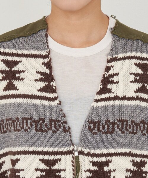 etsinta(エシンタ)の「【etsinta/エシンタ】リメイクミリタリーツイルカウチンベスト(ニット/セーター・レディース・カーキ・ONE SIZE)」の12枚目の写真