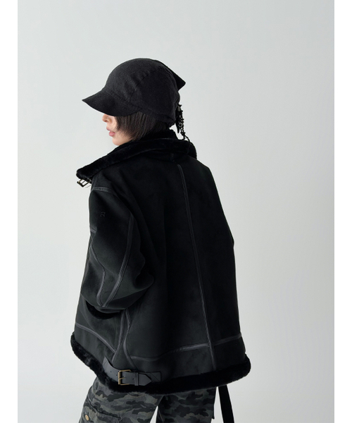 THE GREEN LAB（ザグリーンラボ）の「フェイクレザーシェルパムートンジャケット[ミンク/ブラック]（ムートンコート・レディース・その他・FREE）」の2枚目の写真