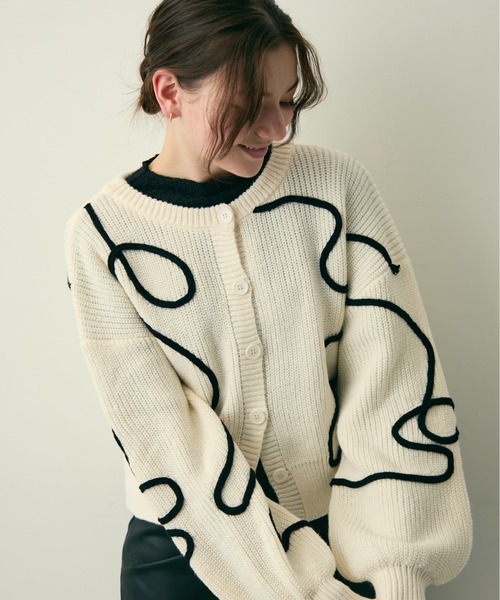 Lunea（ルネア）の「バイカラーニュアンスニットカーディガン（カーディガン/ボレロ・レディース・ホワイト/ブルー/ブラック・FREE）」の2枚目の写真