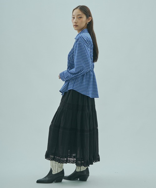 ROSE BUD(ローズバッド)の「SHIRRING SHIRT(シャツ/ブラウス・レディース・ブルー/ブラウン・ONE SIZE)」の3枚目の写真