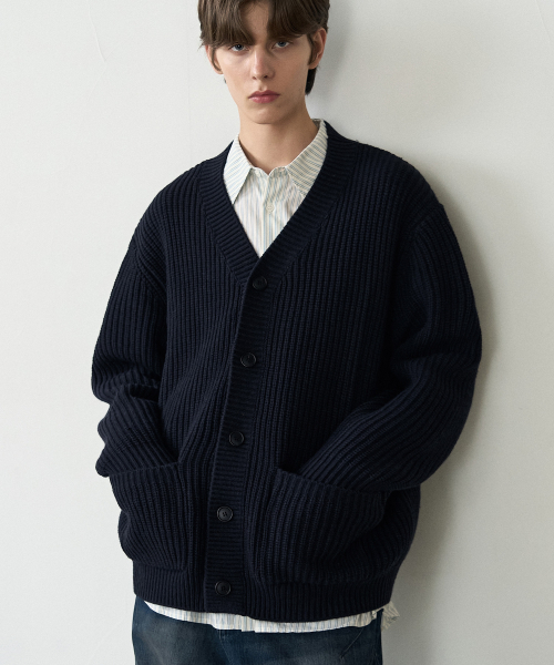 DRAW FIT（ドローフィット）の「オーバーサイズバルキーVネックカーディガン[NAVY]（カーディガン/ボレロ・メンズ・その他・MEDIUM/LARGE/X-LARGE）」の2枚目の写真