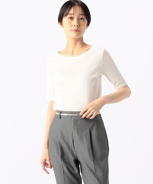 COMME CA(コムサ)の「〔 TALLサイズ 〕 ギザリヨセルテレコ Tシャツ(Tシャツ/カットソー・レディース・ホワイト/ネイビー・15号/17号)」の5枚目の写真