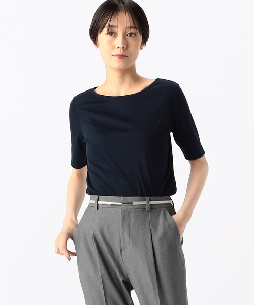 COMME CA(コムサ)の「〔 TALLサイズ 〕 ギザリヨセルテレコ Tシャツ(Tシャツ/カットソー・レディース・ホワイト/ネイビー・15号/17号)」の2枚目の写真