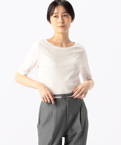 COMME CA(コムサ)の「〔 TALLサイズ 〕 ギザリヨセルテレコ Tシャツ(Tシャツ/カットソー・レディース・ホワイト/ネイビー・15号/17号)」の4枚目の写真