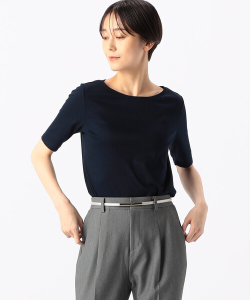 COMME CA(コムサ)の「〔 TALLサイズ 〕 ギザリヨセルテレコ Tシャツ(Tシャツ/カットソー・レディース・ホワイト/ネイビー・15号/17号)」の7枚目の写真