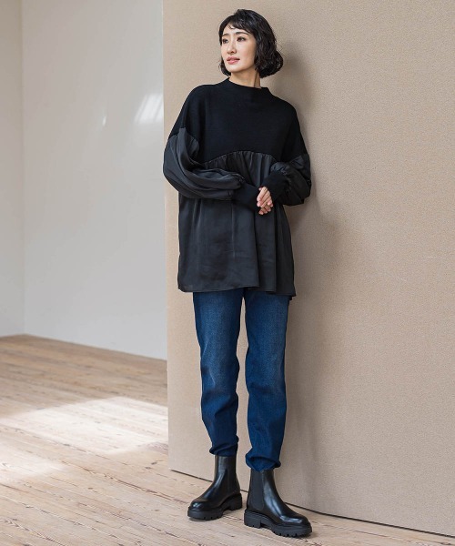 la.f…（ラエフ）の「【WEB限定】"1枚でサマになる"ふんわりドッキングニット（ニット/セーター・レディース・ブラック/ライトグレー・9号）」の10枚目の写真