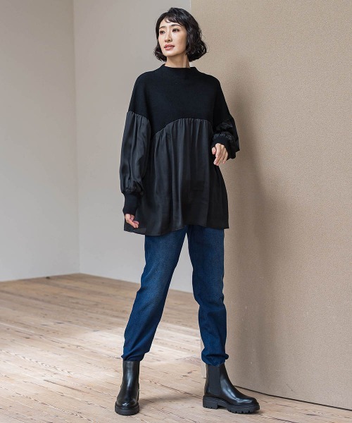 la.f…（ラエフ）の「【WEB限定】"1枚でサマになる"ふんわりドッキングニット（ニット/セーター・レディース・ブラック/ライトグレー・9号）」の8枚目の写真