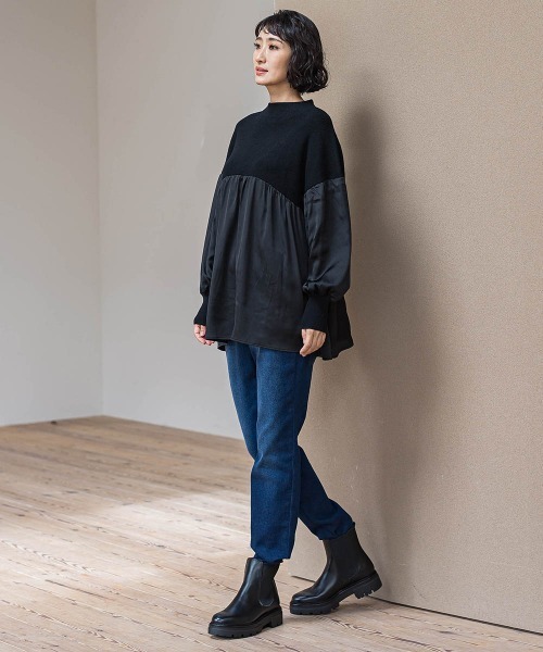 la.f…（ラエフ）の「【WEB限定】"1枚でサマになる"ふんわりドッキングニット（ニット/セーター・レディース・ブラック/ライトグレー・9号）」の9枚目の写真