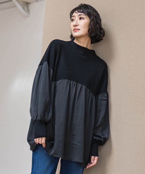 la.f…（ラエフ）の「【WEB限定】"1枚でサマになる"ふんわりドッキングニット（ニット/セーター・レディース・ブラック/ライトグレー・9号）」の4枚目の写真