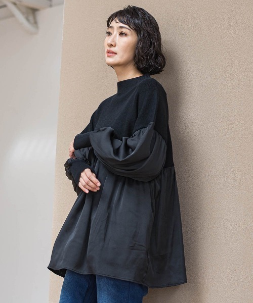 la.f…（ラエフ）の「【WEB限定】"1枚でサマになる"ふんわりドッキングニット（ニット/セーター・レディース・ブラック/ライトグレー・9号）」の5枚目の写真