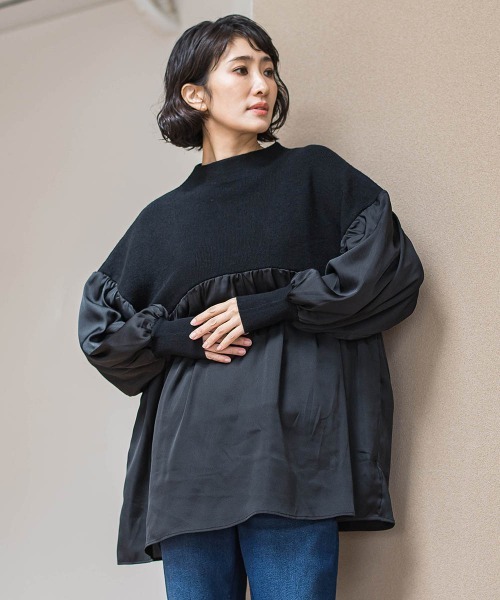 la.f…（ラエフ）の「【WEB限定】"1枚でサマになる"ふんわりドッキングニット（ニット/セーター・レディース・ブラック/ライトグレー・9号）」の3枚目の写真