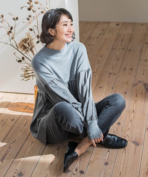 la.f…（ラエフ）の「【WEB限定】"1枚でサマになる"ふんわりドッキングニット（ニット/セーター・レディース・ブラック/ライトグレー・9号）」の14枚目の写真