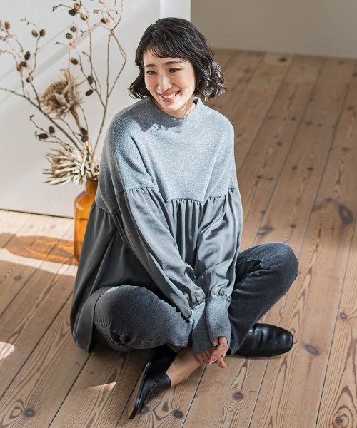 la.f…（ラエフ）の「【WEB限定】"1枚でサマになる"ふんわりドッキングニット（ニット/セーター・レディース・ブラック/ライトグレー・9号）」の15枚目の写真