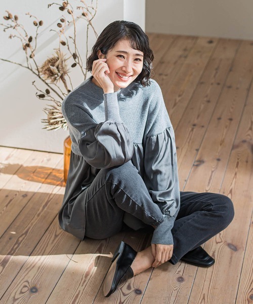 la.f…（ラエフ）の「【WEB限定】"1枚でサマになる"ふんわりドッキングニット（ニット/セーター・レディース・ブラック/ライトグレー・9号）」の17枚目の写真