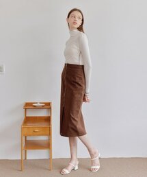 CHECK ZIPPER SKIRT_BROWN